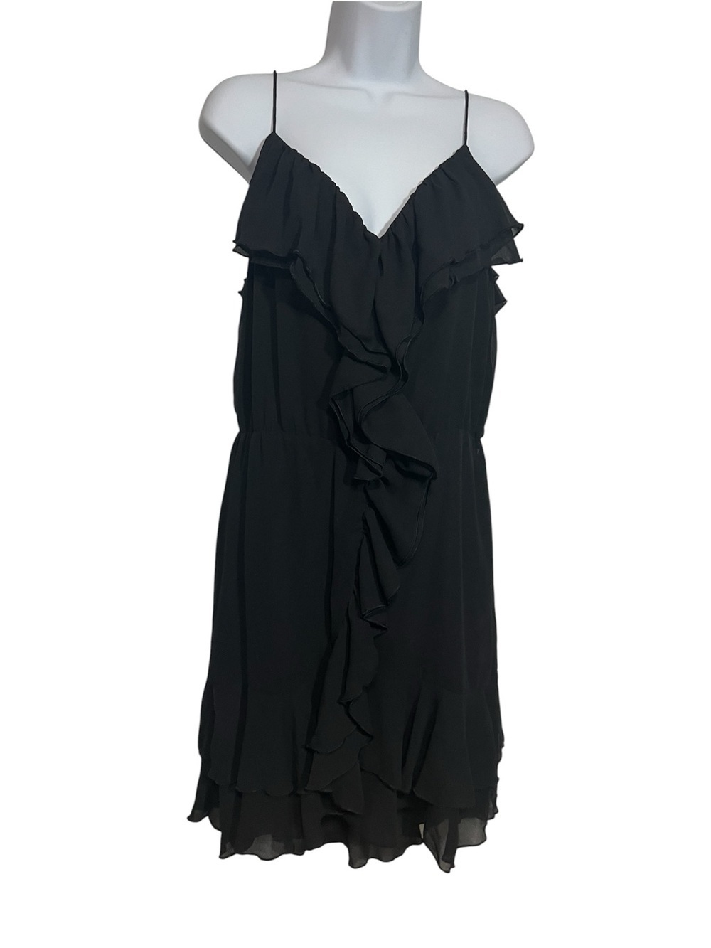 NWT H&M Ruffle Front Slip Little Black Dress Layers Sleeveless Size 14 Party